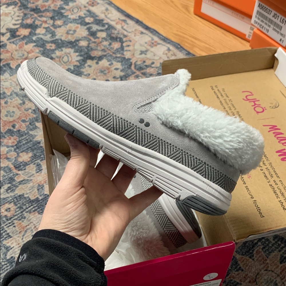 Ryka water repellent Gray Faux-Fur Lined Slip-On Comfort Shoes Paloma 6 - Picture 2 of 3